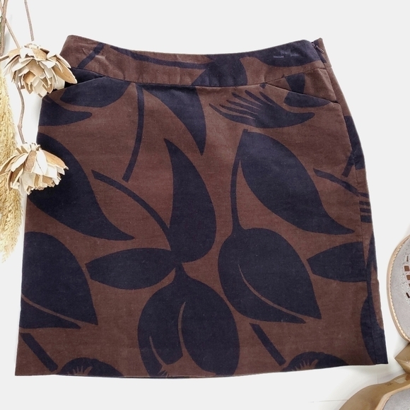 BODEN Anthro Brown Purple Suede Floral Skirt 8 - Picture 2 of 13